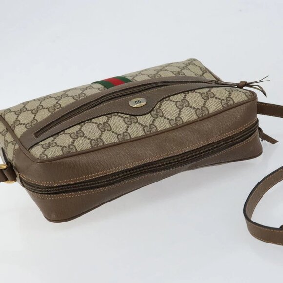 GUCCI GG Supreme Web Sherry Line Bag PVC Beige Gold - Picture 4 of 14